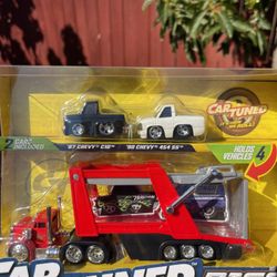 CarTuned Rigs Custom Car Carrier 2-Pack set featuring diecast vehicles