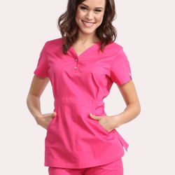 Koi by Kathy Peterson Justine Flamingo Pink Large Scrub Top W/ Pockets