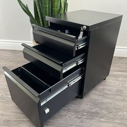 3 Drawers on Wheels Under Desk, Black Metal Rolling File Cabinets with Lock for Home Office