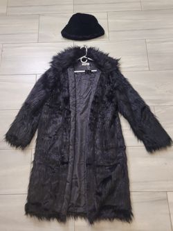 2 pc faux fur coat with faux fur hat halloween costume