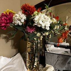 Large Gold Vase With Flowers