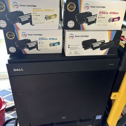 Dell 2130CN Color Laser Toner Printer-Like New, Cords, Set Of 4 High Yield Toners
