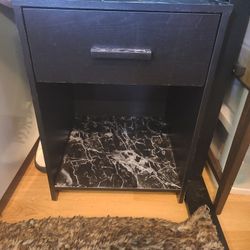 Black Side Table with Marble Design 
