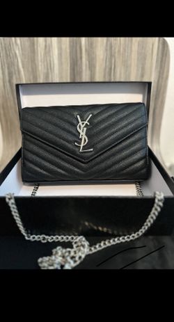 YSL Saint Laurent Caviar Silver Chain Purse Black Crossbody Bag 