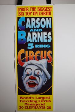 Vintage Carson & Barnes Circus Poster 20 Elephants Clown 1990s Vertical 14x39