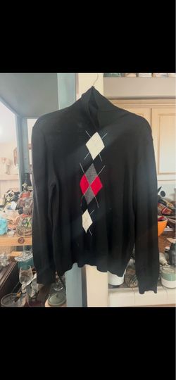 Black Argyle Turtleneck Sweater