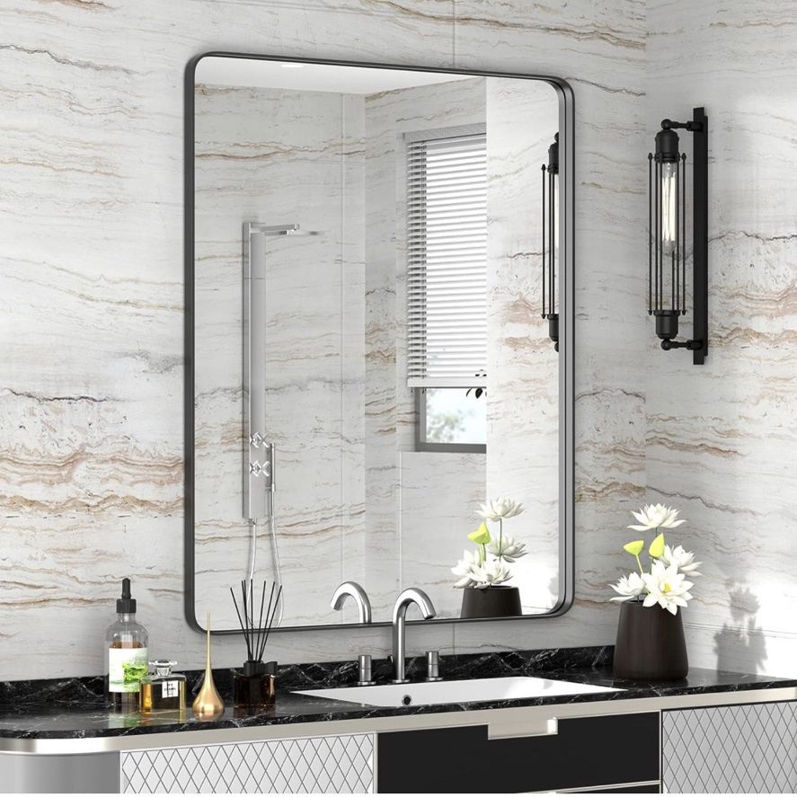 24x36-Inch Matte Black Bathroom-Vanity-Mirror for Wall, 304 Stainless Steel  Frame Bathroom Mirrors, Rounded Corner Rectangle Farmhouse Mirror, Hanging  for Sale in Brooklyn, NY OfferUp