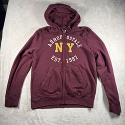 Vintage Y2K 2000s Aeropostale NY Men’s XL Burgundy Hoodie Grunge Full Zip #2392