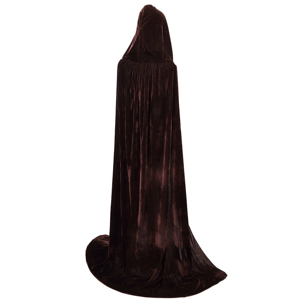 BIGXIAN Long Hooded Cloak Velvet Cape Witch Costume Halloween Costumes For Women Men (Brown, Medium)