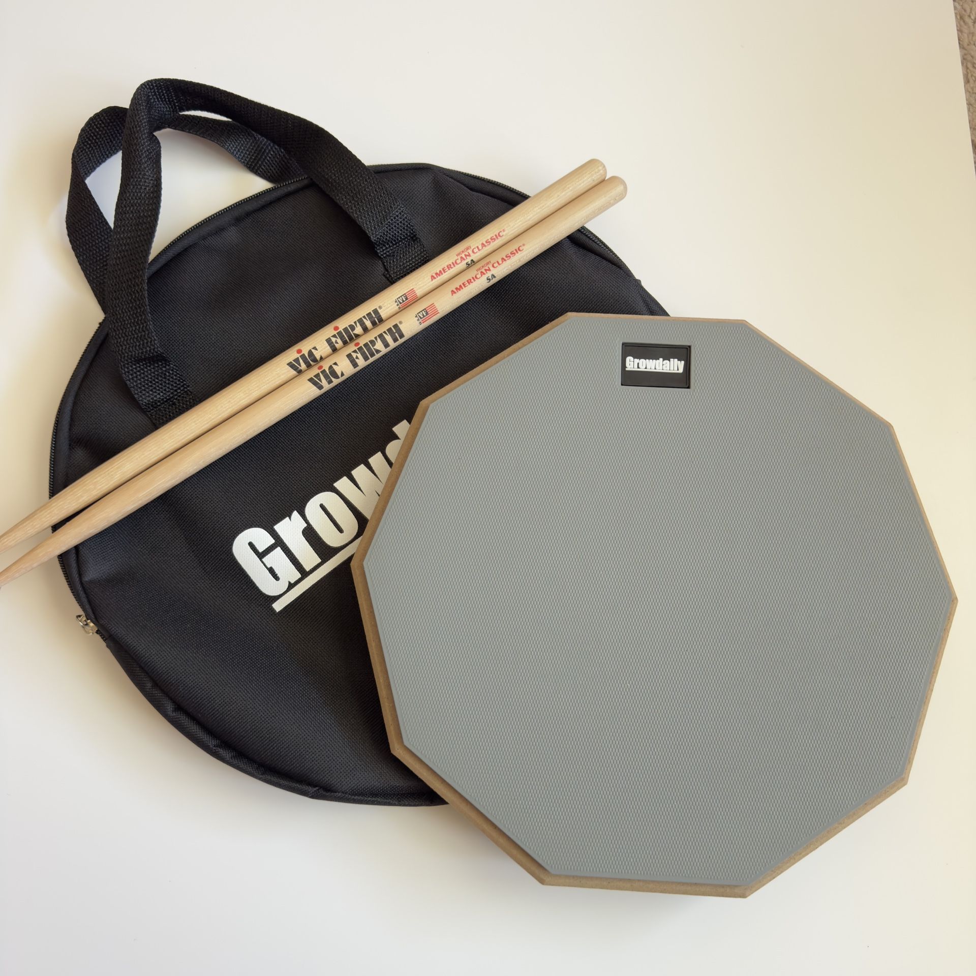 Grow daily Drum Practice Pad With Carrying Case And New Vic Firth 5A Drumsticks
