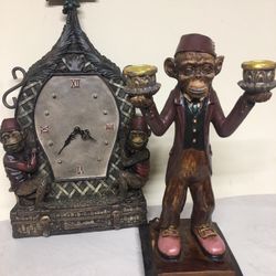 Monkey Clock & Candle Holder ($20 For Both )