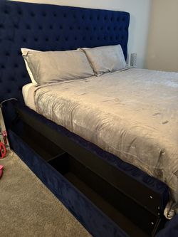 Blue King Tufted Bed frame