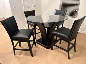 š„ Brand New Solid Wood Round Glass-Top Counter-Height 5-Piece Dining Table Set with Upholstered Leather Chairs | Pickup & Delivery š