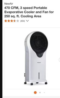 NewAir 470 CFM, 3 speed Portable Evaporative Cooler and Fan for 250 sq. ft. Cooling Area