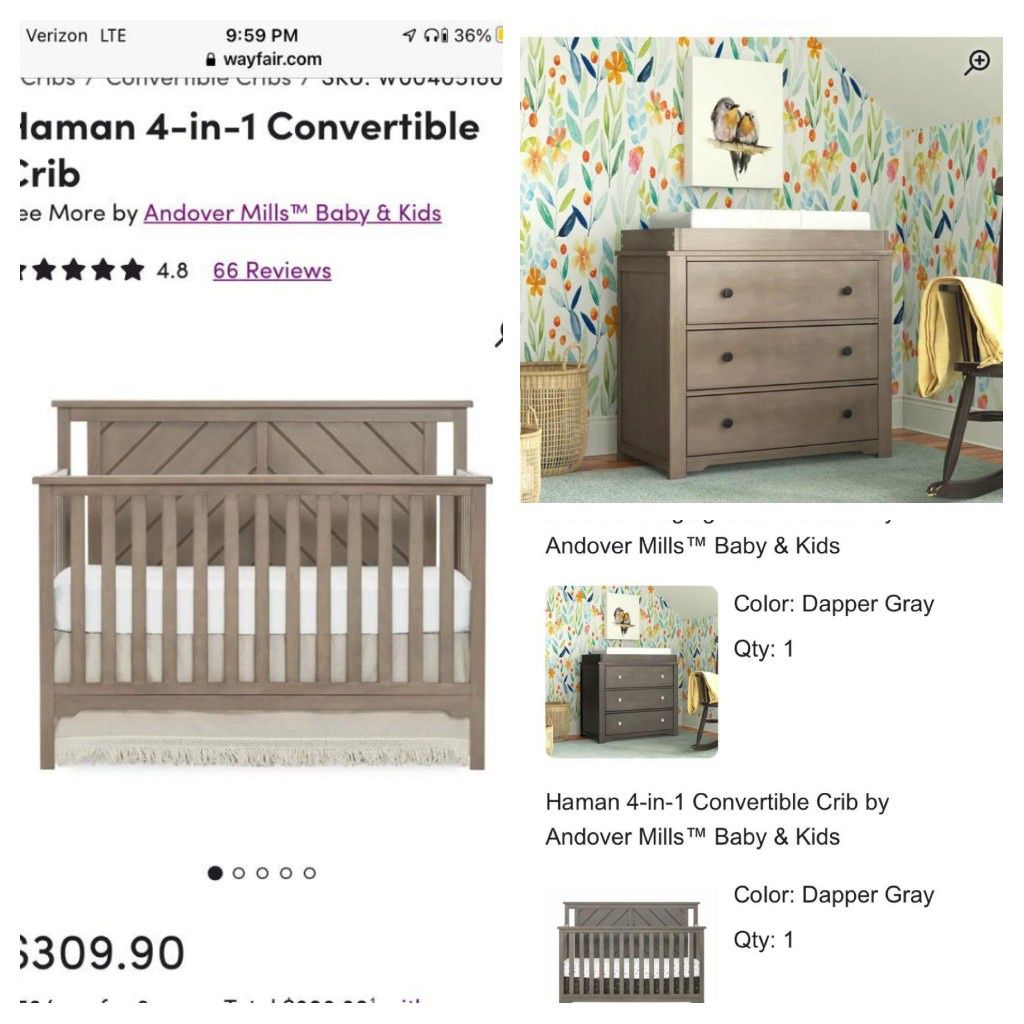 Baby Crib And Dresser Set 