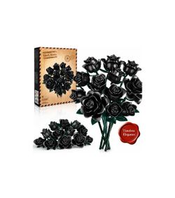 Black Roses Bouquet Building Set, 634Pcs Artificial Rose DIY Floral Home Office Gothic Decor for Adults & Kids Age