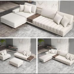 126" L-Shaped White Modular Sectional Sofa with Storage Side...