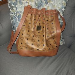 Authentic Mcm Visetos Leather Vintage Shoulder Bag Brown 