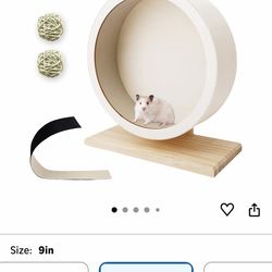 9in Silent Hamster Wheel with 2 Natural Chew Toys - Wooden Exercise Wheel with Removable Track, Quiet Spinner for Gerbils, Mice, Hamsters,Mouse,Syrian