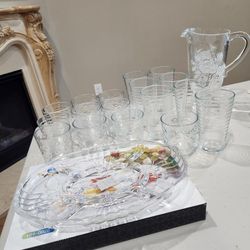 Glass Cups, Pitcher and Platter
