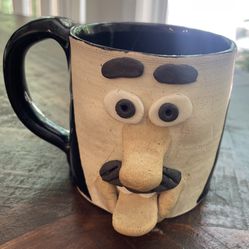 Vintage Funny Ugly Face 3D Art Pottery Coffee Mug Handmade Stoneware man