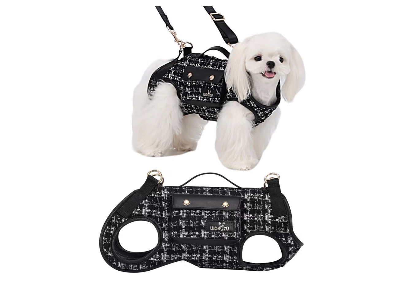 Dog Lift Harness Dog Carrier Dog VES Harness Adjustable Dog Leash with Small Puppy Treat Bag(Black,S)