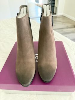 Taupe Suede Ankle Boots with Side Zipper