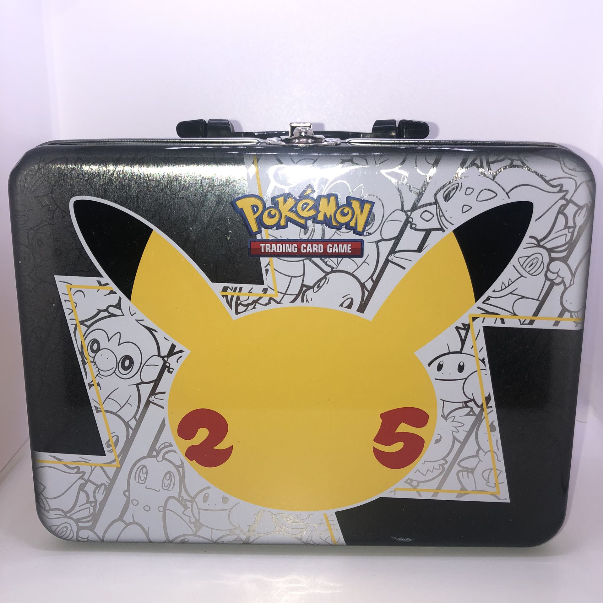 Pokemon Trading Card Game 25th Anniversary Tin Lunch Box w/ 4 Sticker Pages