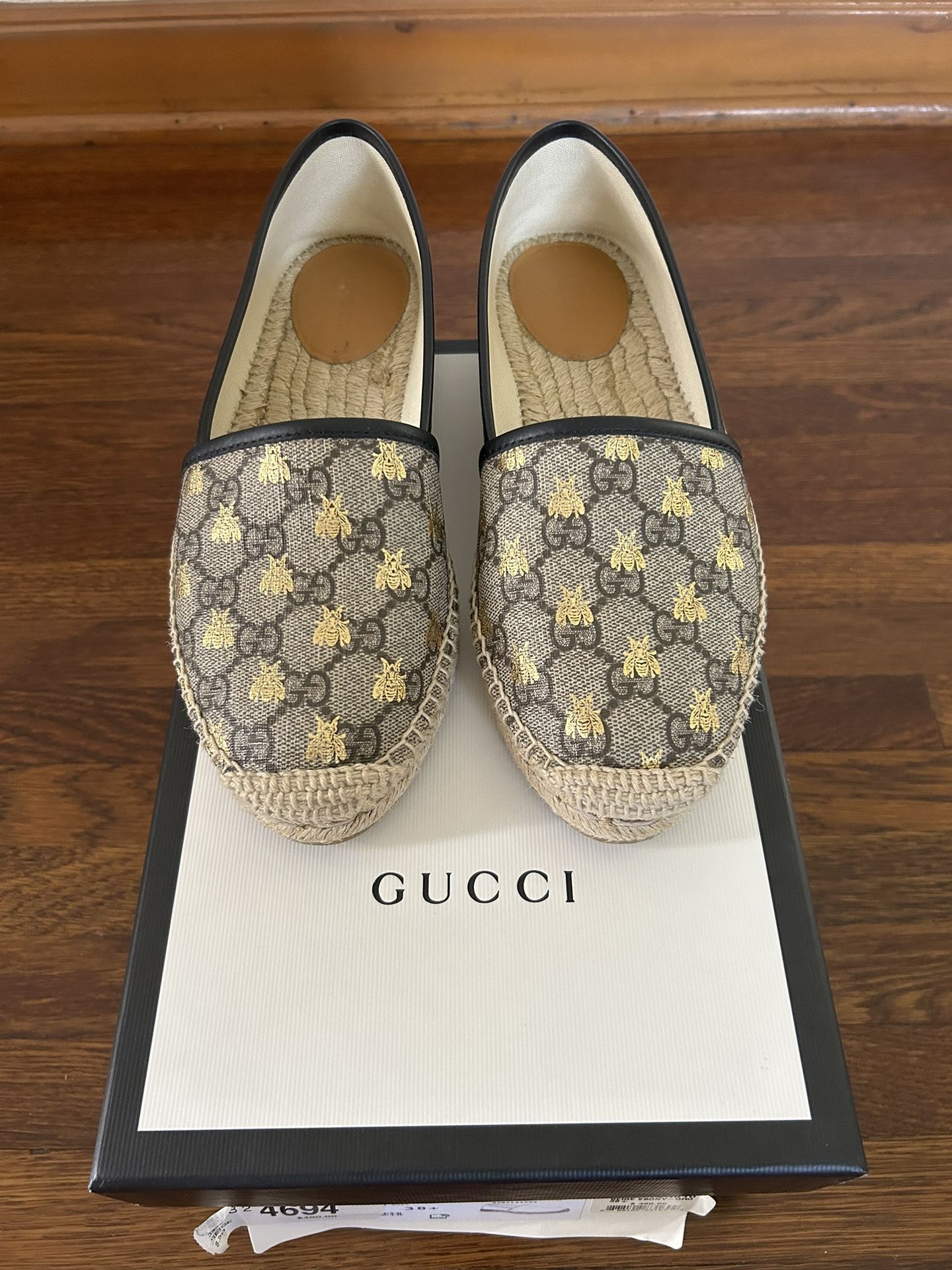 Gucci Flat Pilar GG Espadrille With Golden Bee
