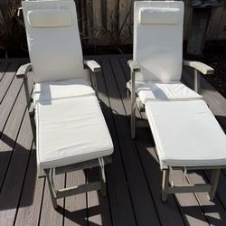 Two Teak Deck Chairs Including Matching Cushion