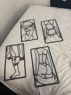 Set of 4 Black Metal Figure Wall Art Panels