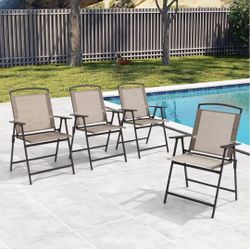 Folding Chairs Set of 4, Foldable Outdoor Chairs with Durable Rust-Resistant Frame and Breathable Textilene Material for Outside