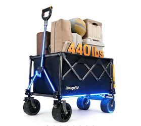 BougeRV Electric Utility Wagon w/ 133Wh Battery, 440 lbs Static Load Capacity Collapsible Garden Cart, Outdoor Motor-Driven Foldable Wagon, Ideal for 