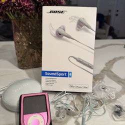 Bose SoundSport In Ear Headphones & Nano iPod MP3 Player 8gb