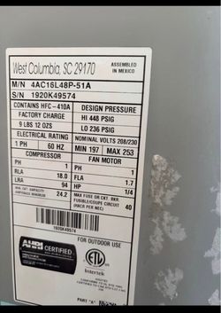 Central AC Condenser Unit Model 4AC16L48P-51A