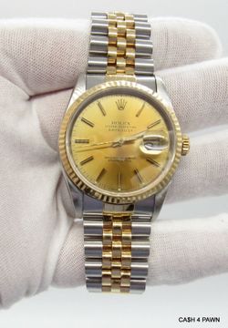 1993 ROLEX DATEJUST 36mm 16233 18K GOLD &SS CHAMPAGNE DIAL JUBILEE TWOTONE WATCH