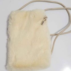 Beige Yellow  faux fur winter girl's women's cell phone case crossbody bag Gift 