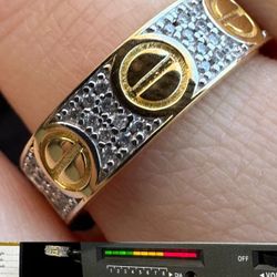 VVS1 Love Bangle Ring Moissanite Gold Plated Size 9 Passes Diamond Tester