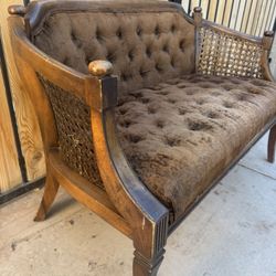 Vintage Velvet & Cane Loveseat – Perfect Restoration Piece
