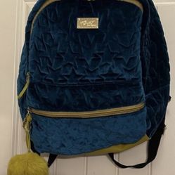 Luv Betsey Johnson Teal Velvet Backpack With Yellow