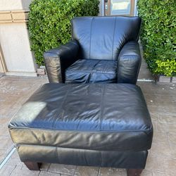 Black Leather Armchair & Ottoman 