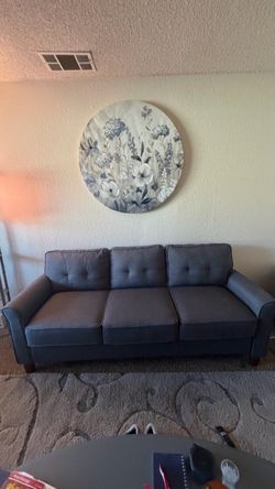 Gray Tufted 3-Seat Fabric Sofa