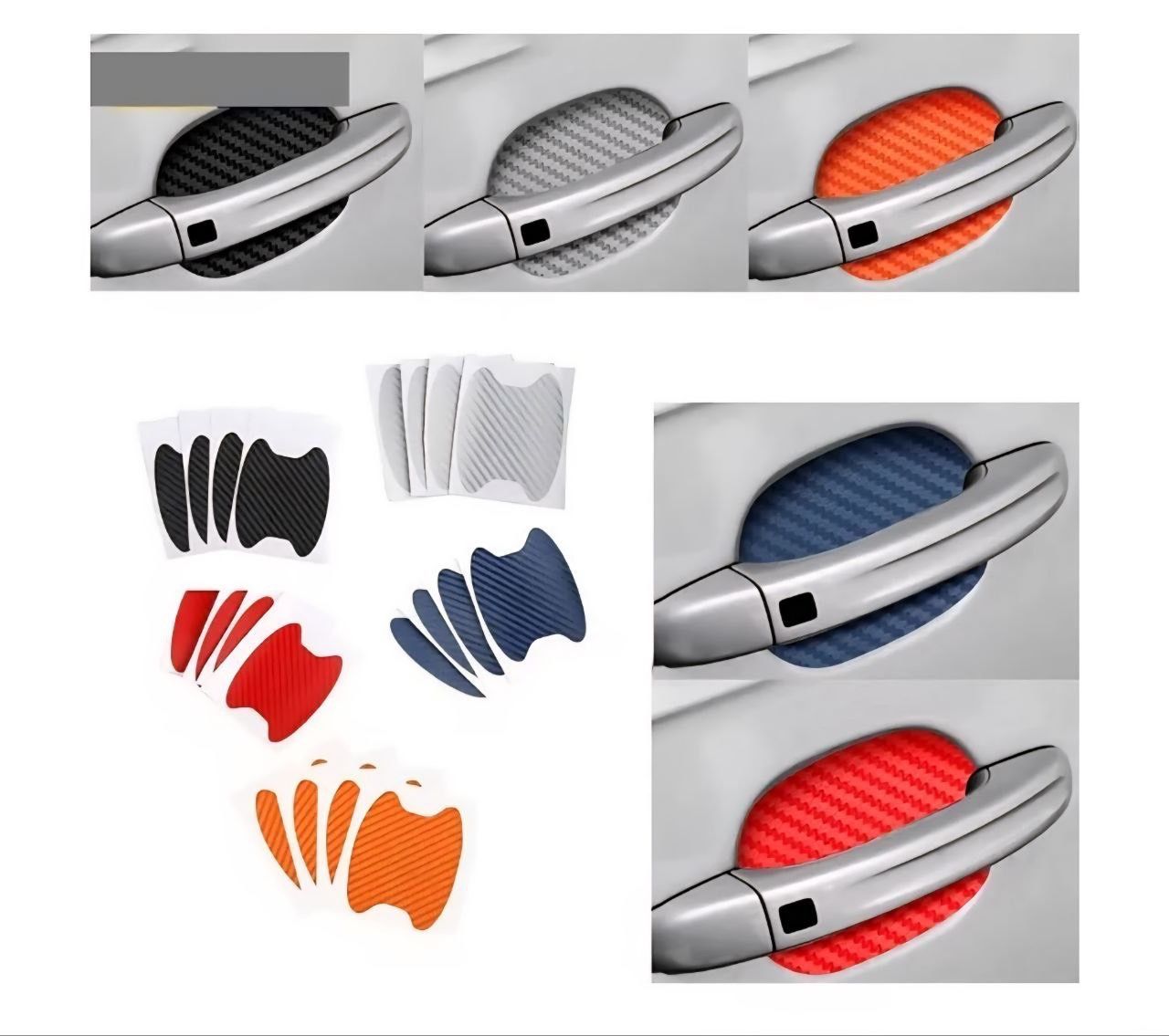 4Pcs Car Door Handle Sticker Carbon Fiber Scratches Resistant Cover Auto Handle Protection Film Exterior Styling Car Accessories(Silver)