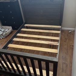 Full Size Bed Frame, 6in Mattress, and box spring
