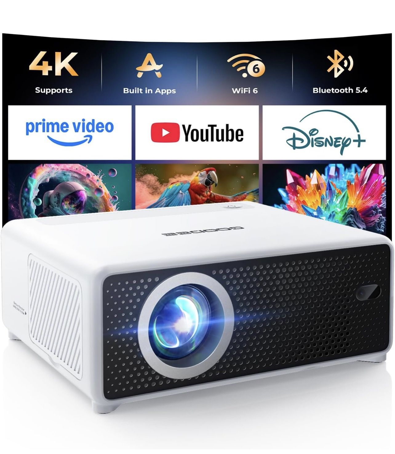 New-GOODEE Mini Smart Projector with WiFi and Bluetooth - Compatible with Netflix/YouTube/PrimeVideo, Electric Focus & Keystone, Short Throw Portable