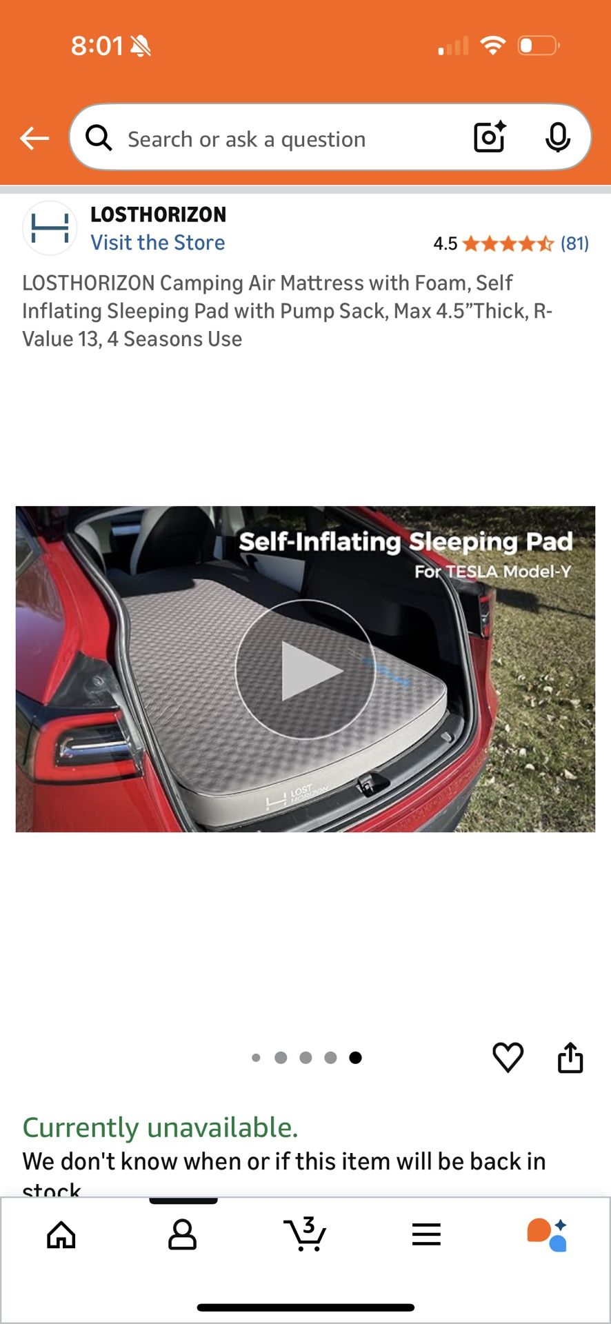 Tesla Car  Camping Air Mattress with Foam, Self Inflating Sleeping Pad with Pump Sack, Max 4.5”Thick, R-Value 13, 4 Seasons Use