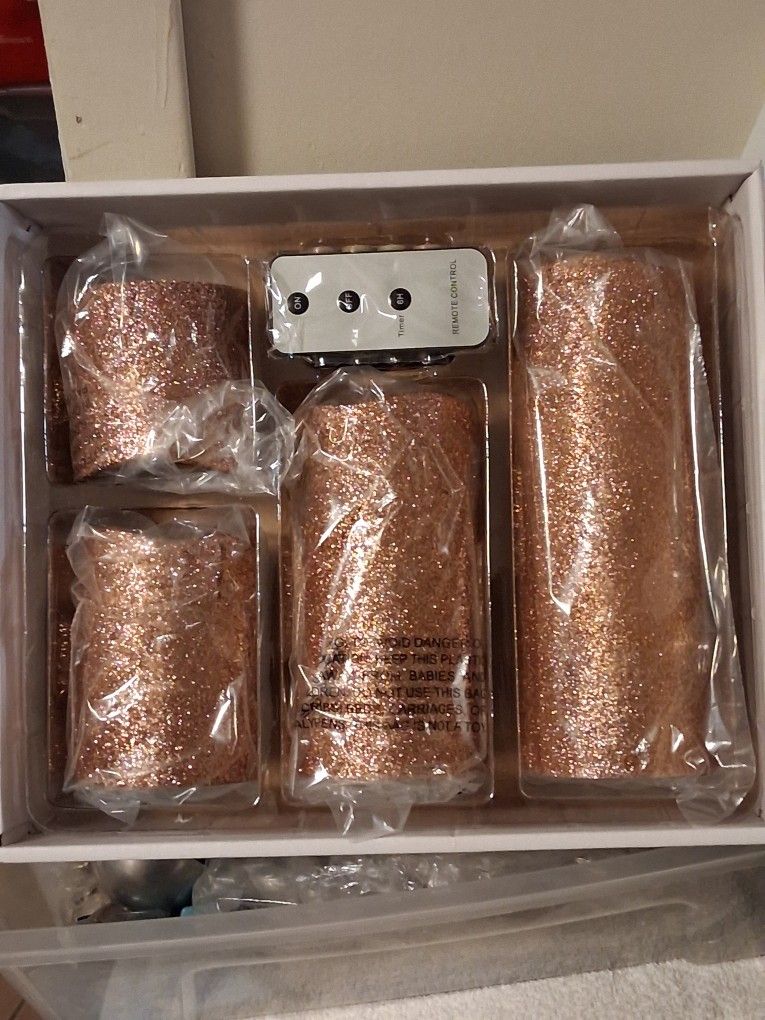 Candles Set With Remote Gold Glitter New With Box 