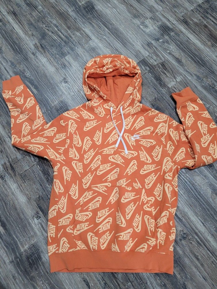 Nike swoosh Orange logo men's Hooded sweatshirt. Sz M.