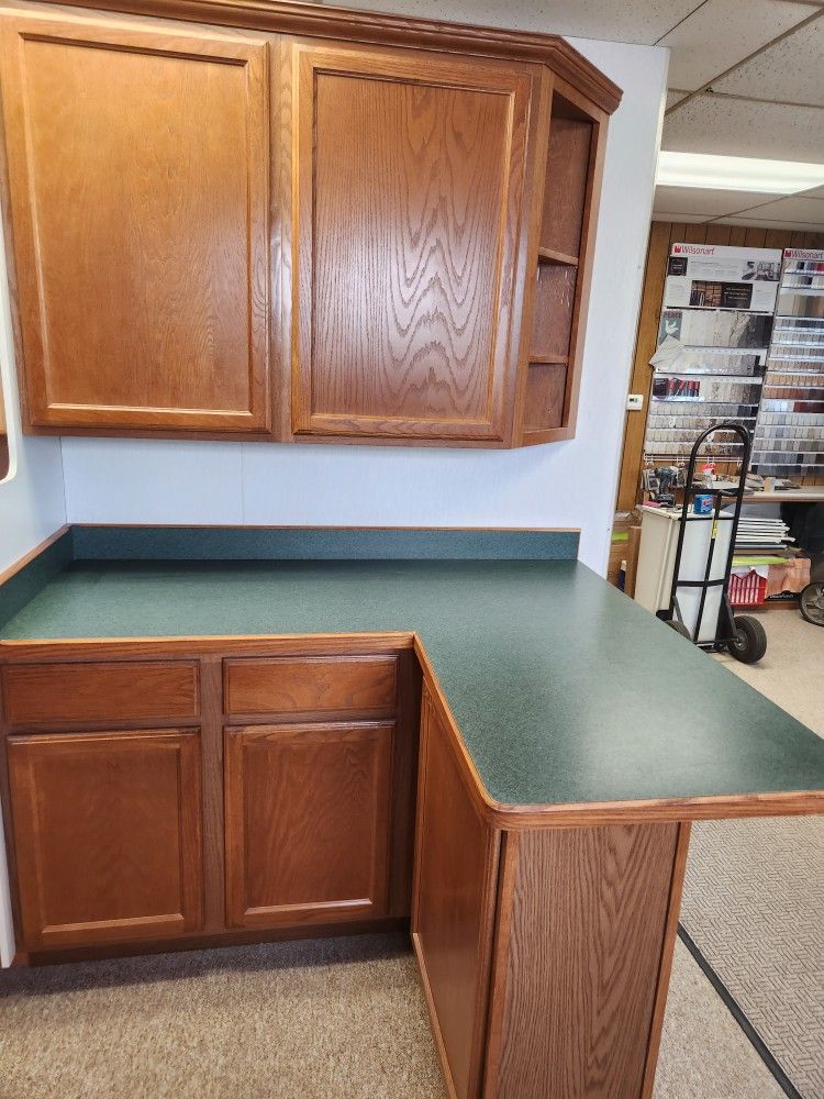 USED DISPLAY CABINETS AND TOP SHAKER DOORS MEDIUM STAIN 62" X 52 1/2"