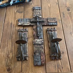 Cross And Candle Holder Set 